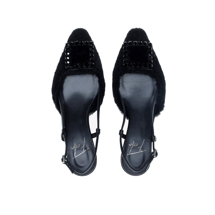 Roberto Festa SLINGBACK IN VISONE NERO CON FIBBIA QUADRA CON CRISTALLI STEFI In Linea