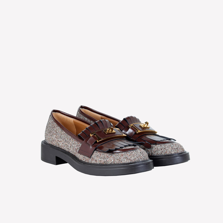 Roberto Festa MOCASSINO IN LANA CON FRANGIA IN PELLE E ACCESSORIO IN OTTONE RAFS Nuovo