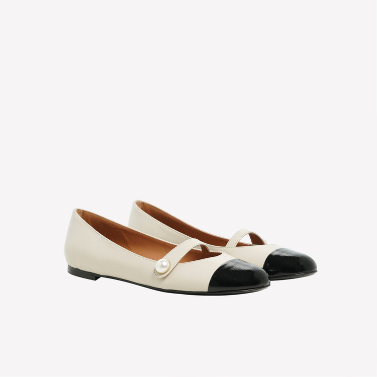 Roberto Festa BALLERINA FLAT CON CINTURINO E BOTTONE IN NAPPA BIANCA DIVY Qualità Garantita