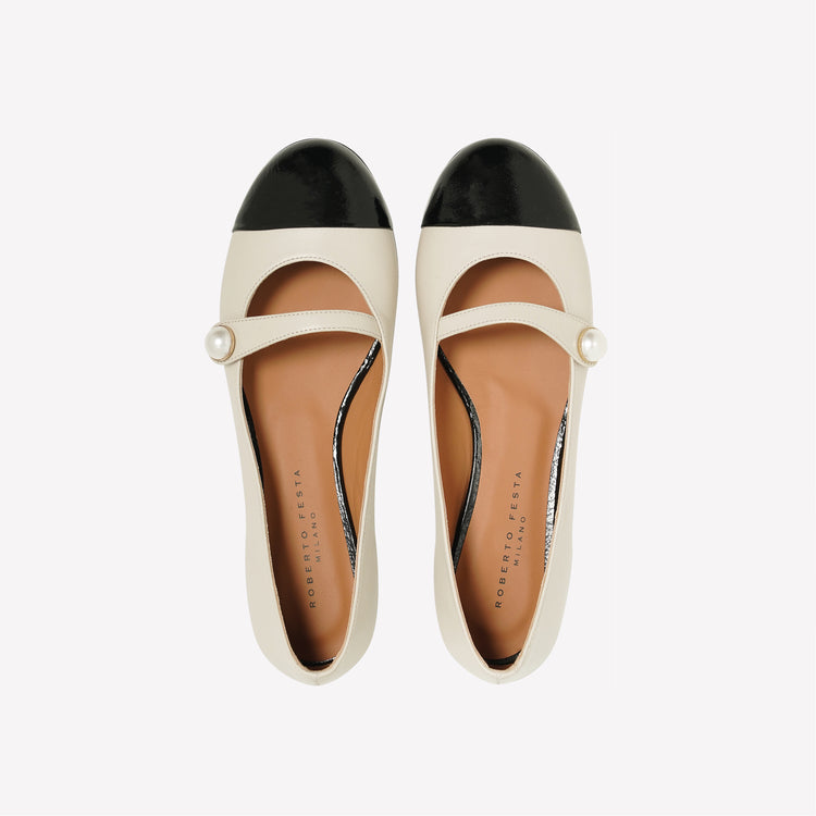 Roberto Festa BALLERINA FLAT CON CINTURINO E BOTTONE IN NAPPA BIANCA DIVY Qualità Garantita