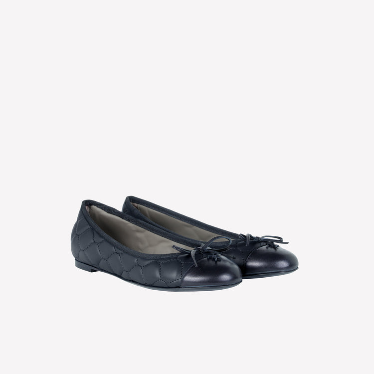 Roberto Festa BALLERINA IN NAPPA NERA CON RICAMO TRAPUNTATO E PUNTINA FLY Consegna Veloce