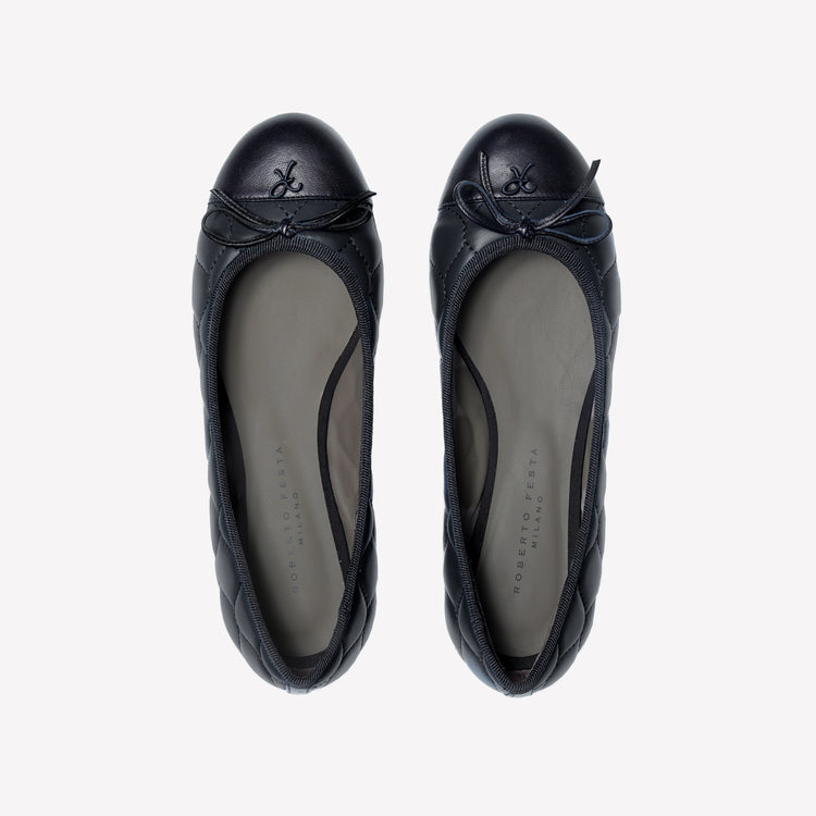 Roberto Festa BALLERINA IN NAPPA NERA CON RICAMO TRAPUNTATO E PUNTINA FLY Consegna Veloce