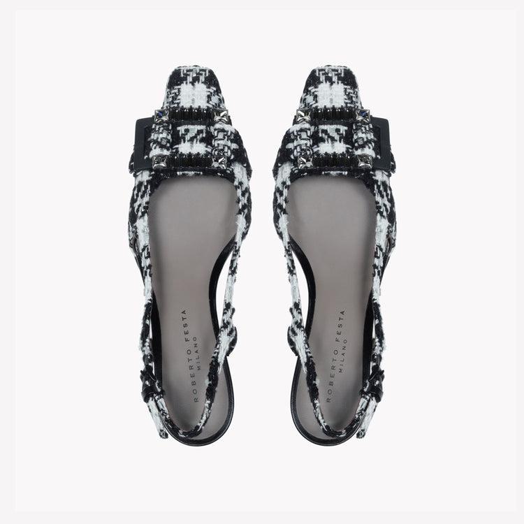 Roberto Festa SLINGBACK IN TWEED CON FIBBIA CRISTALLI BAGUETTE ATENA Promozione Limitata