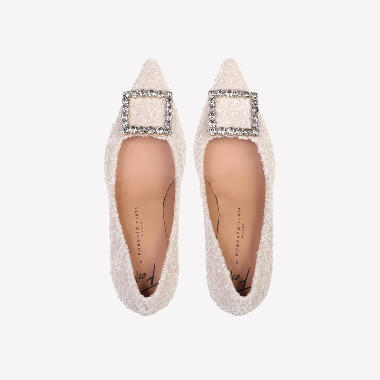 Roberto Festa DÉCOLLETÉ IN BOUCLÉ BIANCO CON ACCESSORIO STRASS LILLY Qualità