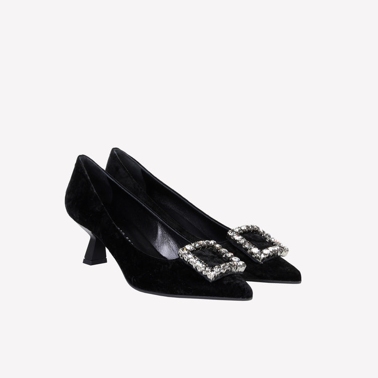 Roberto Festa DÉCOLLETÉ IN VELLUTO NERO CON ACCESSORIO STRASS EVILLY Shopping Online