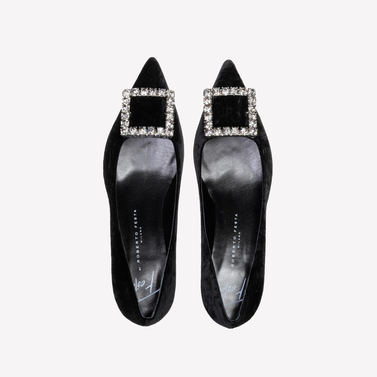 Roberto Festa DÉCOLLETÉ IN VELLUTO NERO CON ACCESSORIO STRASS EVILLY Shopping Online