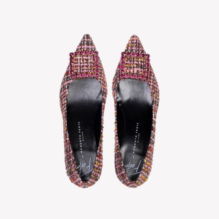 Roberto Festa DÉCOLLETÉ IN BOUCLÉ MULTICOLOR CON ACCESSORIO STRASS EVILLY Affare Del Giorno