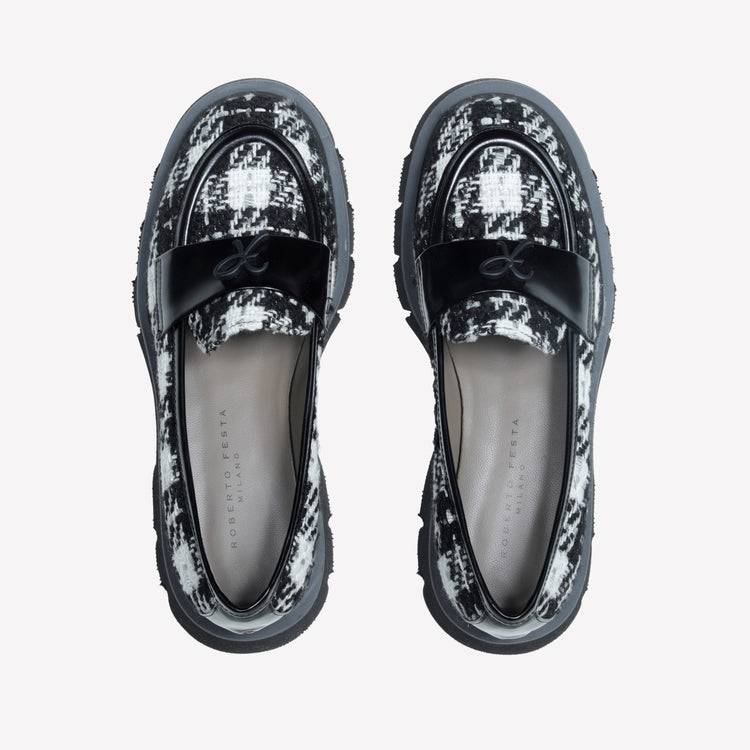 Roberto Festa MOCASSINO IN TWEED CON ACCESSORIO GOMMATO LOGO OFRA Offerta
