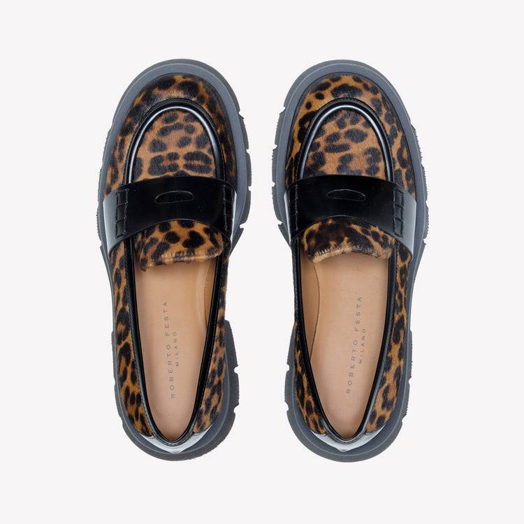 Roberto Festa MOCASSINO IN PELLE DI VITELLO CON STAMPA LEOPARDATA ALIAH Economico