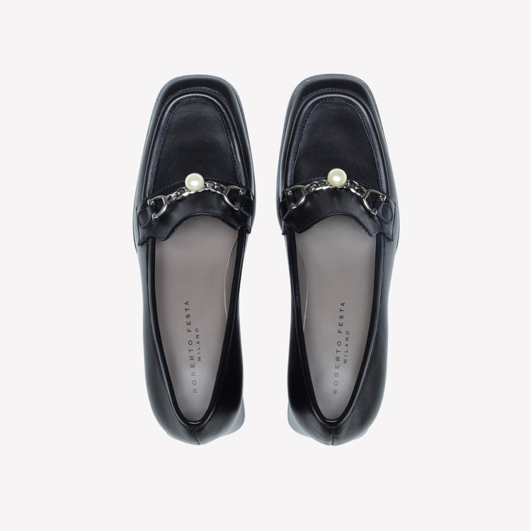 Roberto Festa MOCASSINO IN NAPPA NERO CON ACCESSORIO PERLA GERT Online