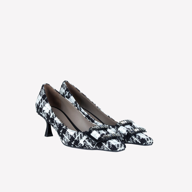 Roberto Festa DECOLLETE’ IN TWEED CON FILI LUREX E FIBBIA CON CRISTALLI BAGUETTE ONLY In Vendita