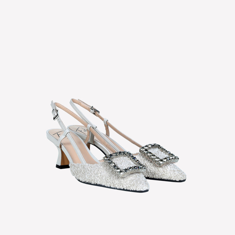 Roberto Festa slingback in boucle cream e accessorio strass stefy Economico