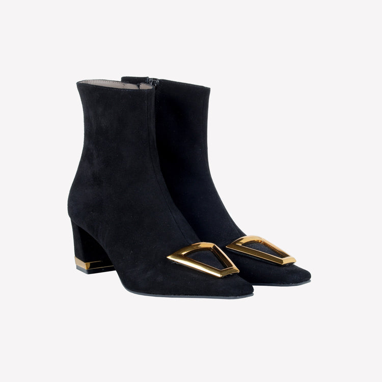 Roberto Festa ANKLE BOOT IN CAMOSCIO CON DETTAGLIO METALLICO COLOR ORO AMBRATO RISAS Qualità