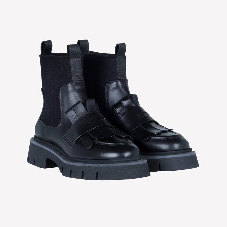 Roberto Festa ANKLE BOOT IN VITELLO CON ELASTICO IN LANA E FRANGIA IN PELLE PAULA Negozio