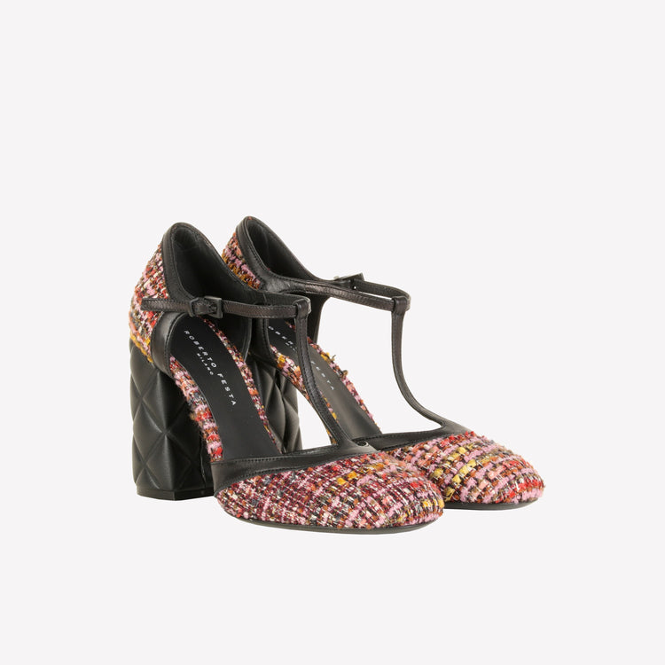 Roberto Festa DÉCOLLETÉ T-STRAP IN BOUCLÉ MULTICOLOR OLIMPYA In Vendita