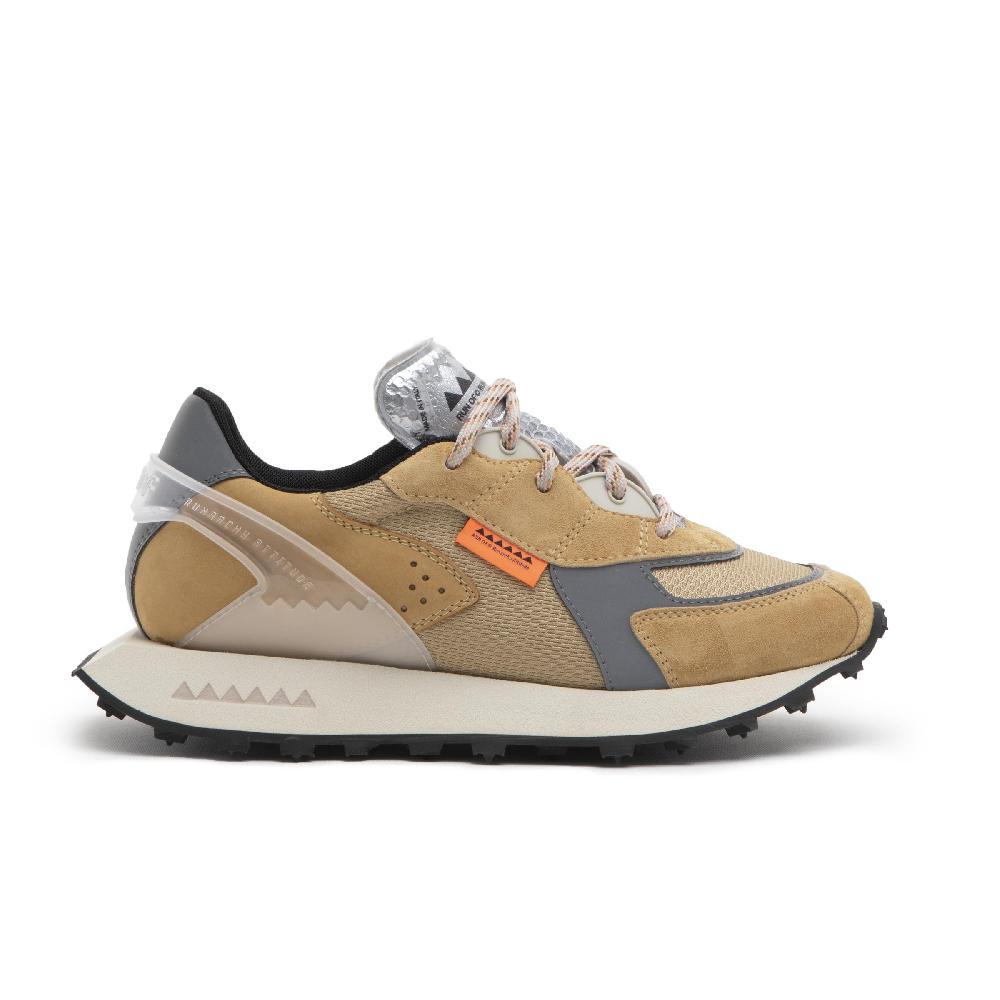 RUN OF Atene sneakers in pelle scamosciata marrone chiaro nabuk e nylon Negozio