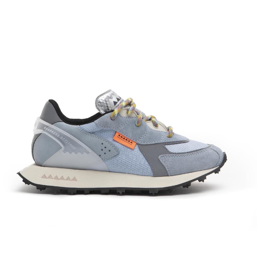 RUN OF Stramilano sneakers celesti in pelle scamosciata nabuk e nylon Nuova
