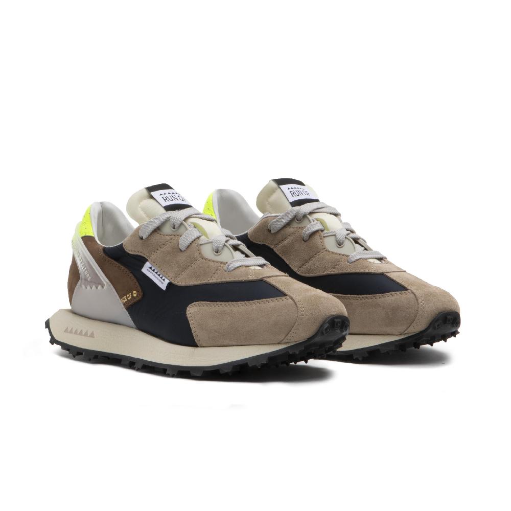 RUN OF Barrio sneakers in pelle scamosciata nylon e nabuk con talloncino in pelle gialla % Spedizione Gratuita