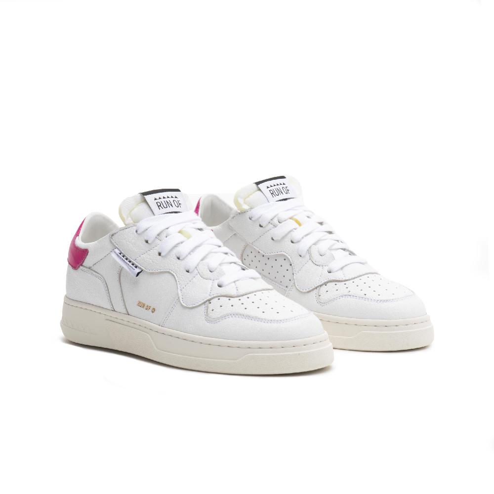RUN OF Classic PK sneakers in pelle bianca con talloncino in pelle rosa Affare Del Giorno