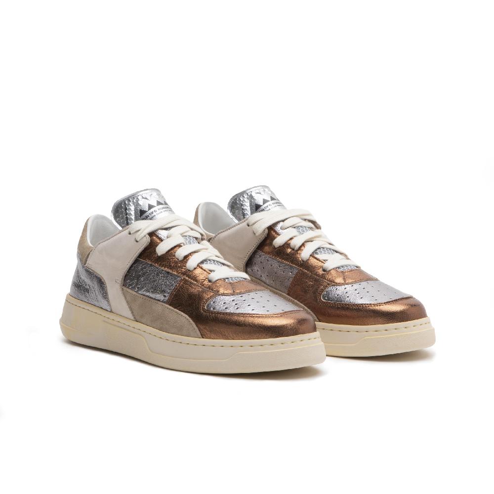 RUN OF Bronze sneakers in pelle colorata metallizzata e pelle scamosciata Sottocosto