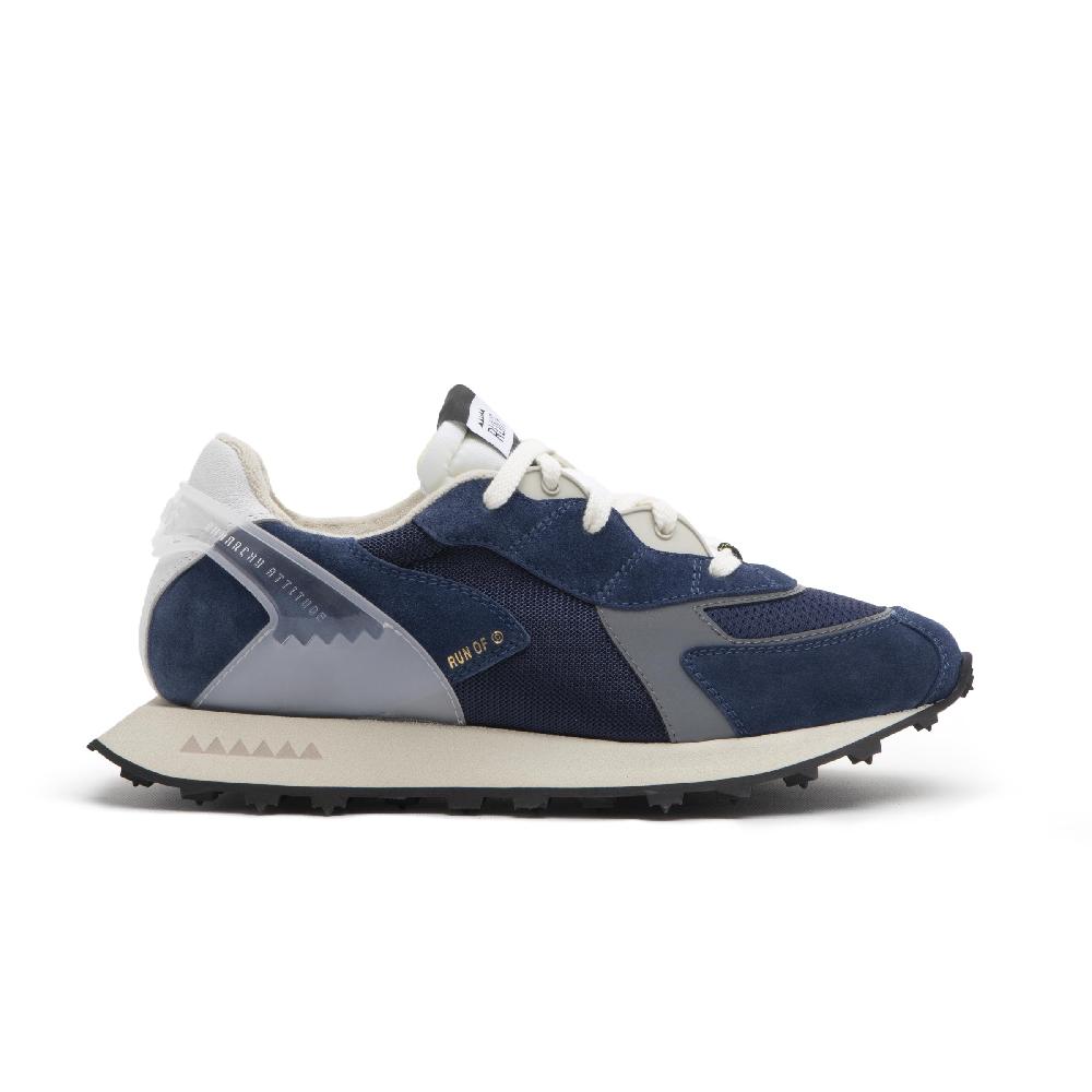 RUN OF sneakers Blau in pelle e rete con talloncino in pelle Nuova