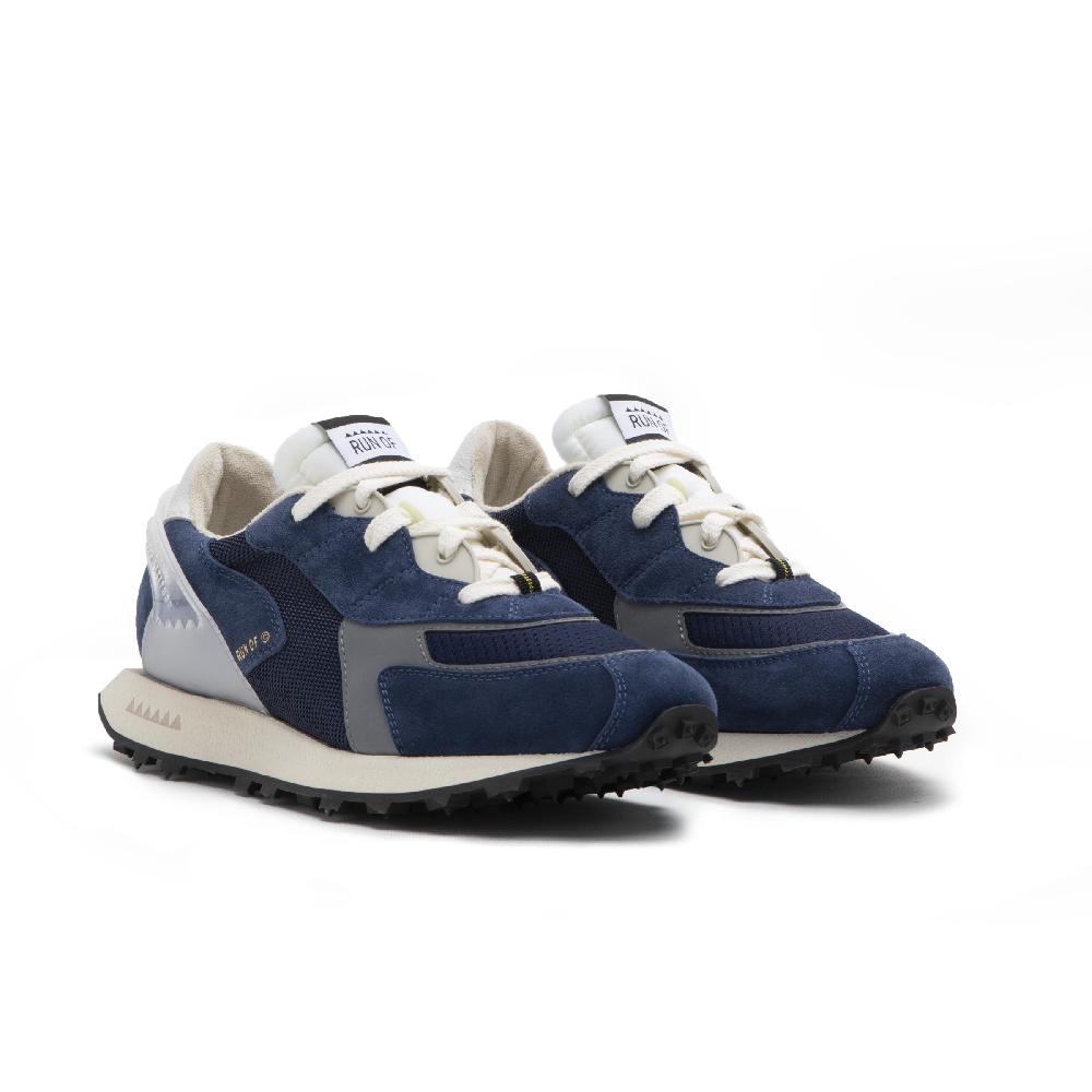 RUN OF sneakers Blau in pelle e rete con talloncino in pelle Nuova