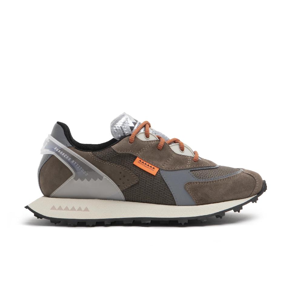 RUN OF New York sneakers in pelle scamosciata e mesh marrone con talloncino grigio |% RUN OF Promozione
