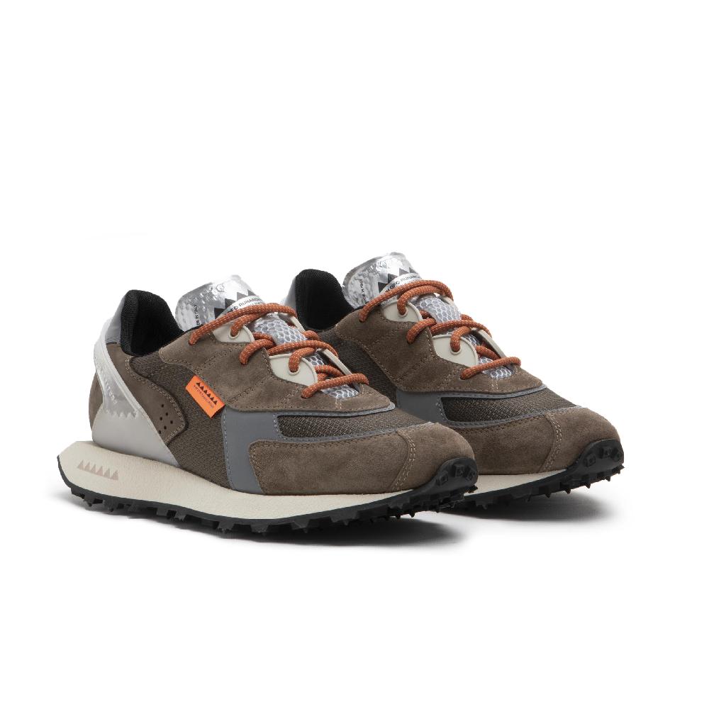RUN OF New York sneakers in pelle scamosciata e mesh marrone con talloncino grigio |% RUN OF Promozione