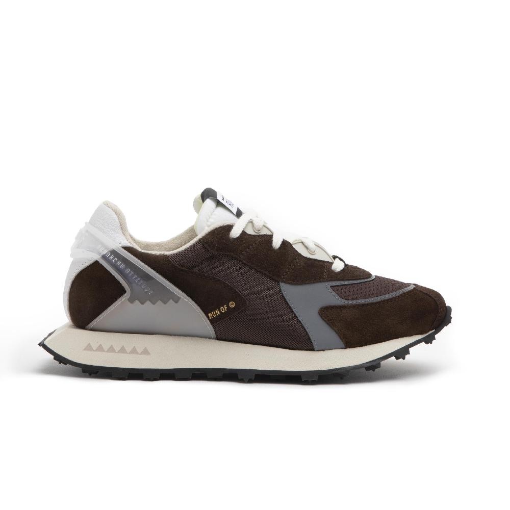 RUN OF sneakers Braun in pelle e rete con talloncino in pelle Soddisfazione Garantita
