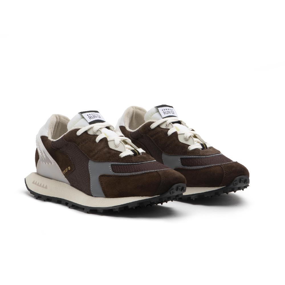 RUN OF sneakers Braun in pelle e rete con talloncino in pelle Soddisfazione Garantita