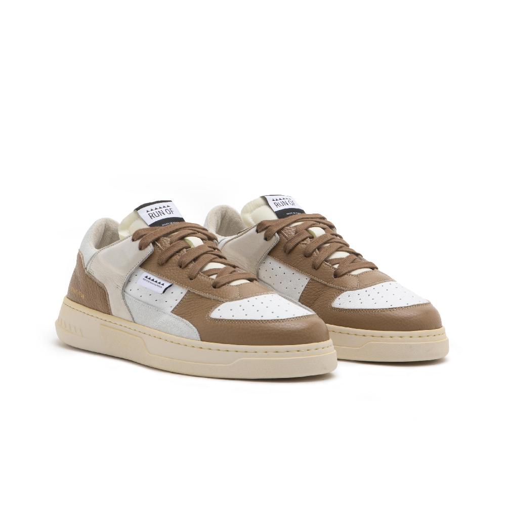 RUN OF Detroit/Two sneakers in pelle bianca e caramel Affare Del Giorno