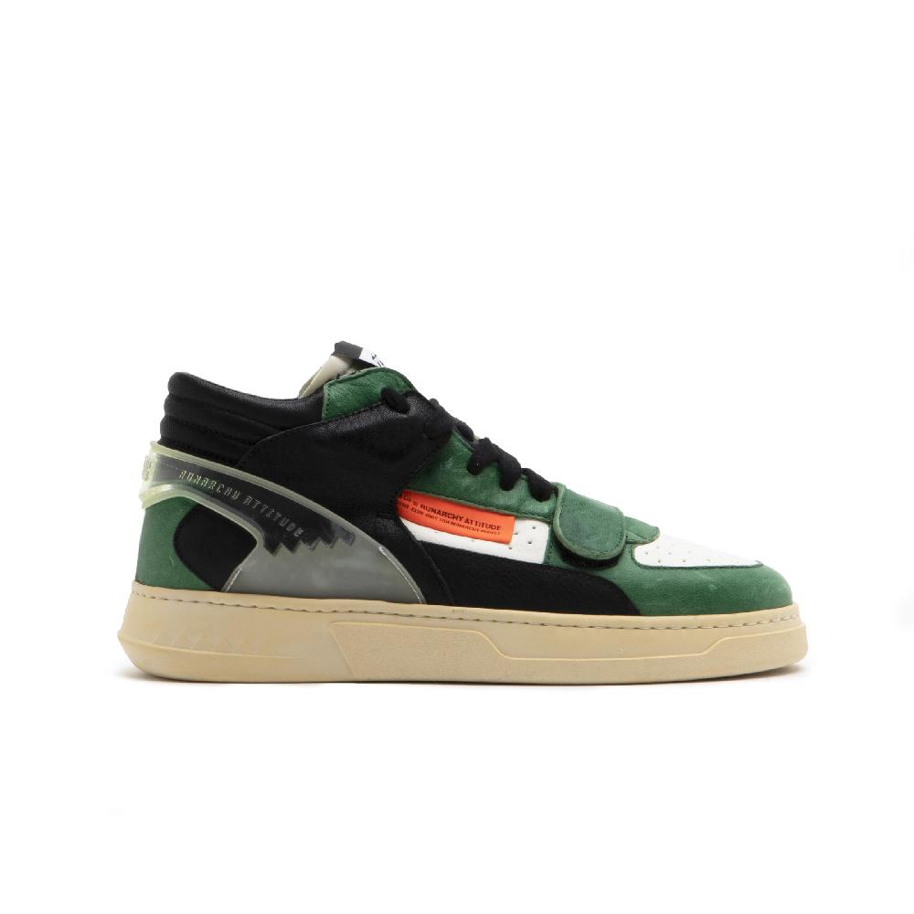 RUN OF Legend/Three sneakers medie in pelle bianca e verde Acquista Ora