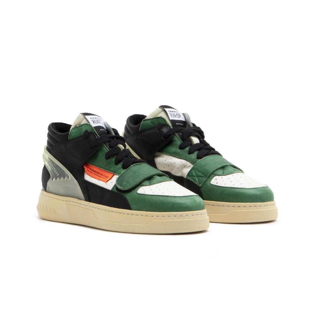 RUN OF Legend/Three sneakers medie in pelle bianca e verde Acquista Ora