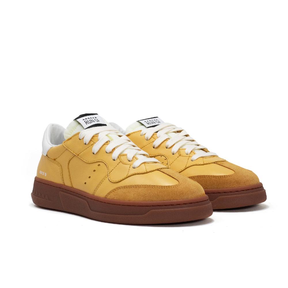 RUN OF George sneakers in pelle gialla con talloncino in pelle bianca Offerta