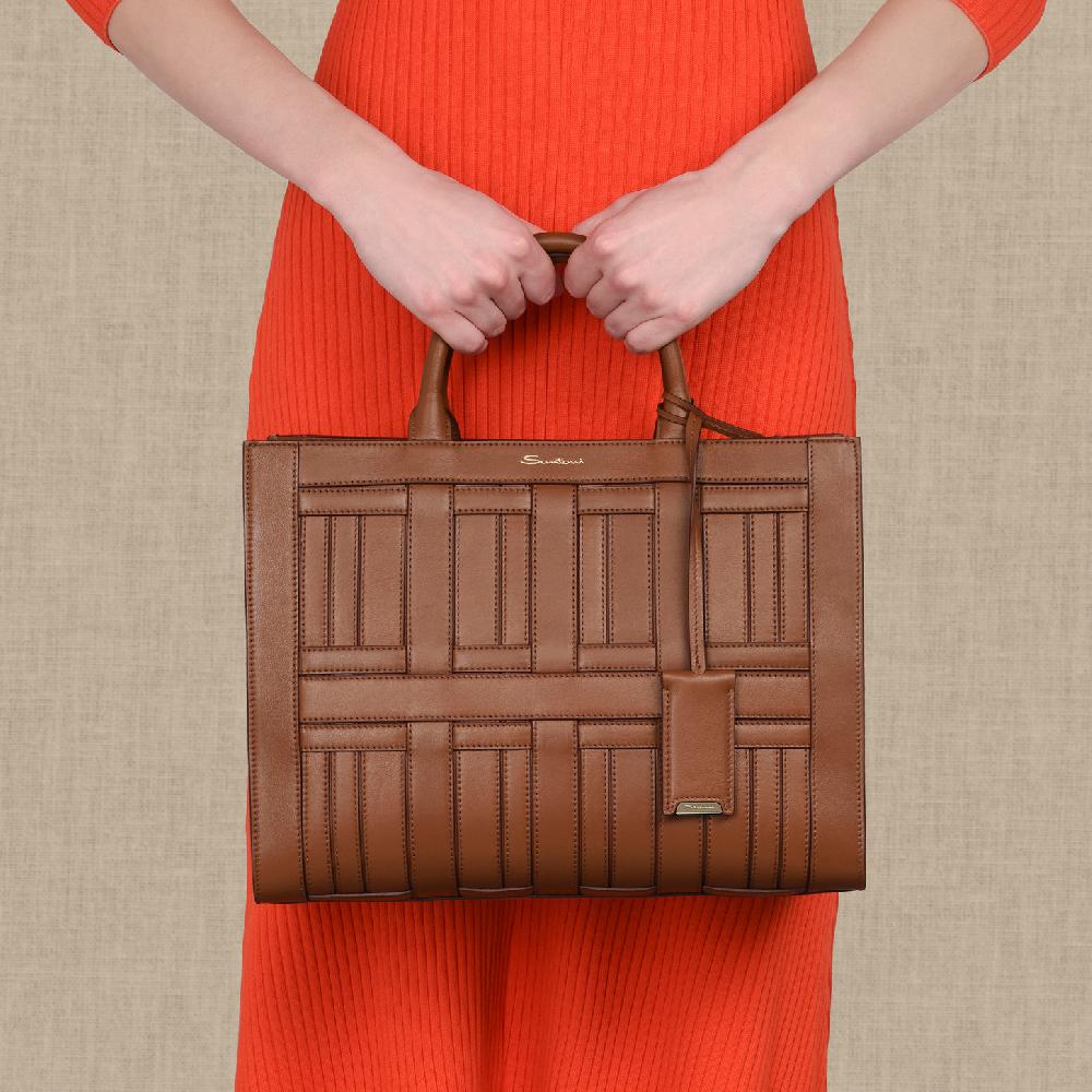Santoni Borsa Beyond a mano in pelle marrone Vendita Calda
