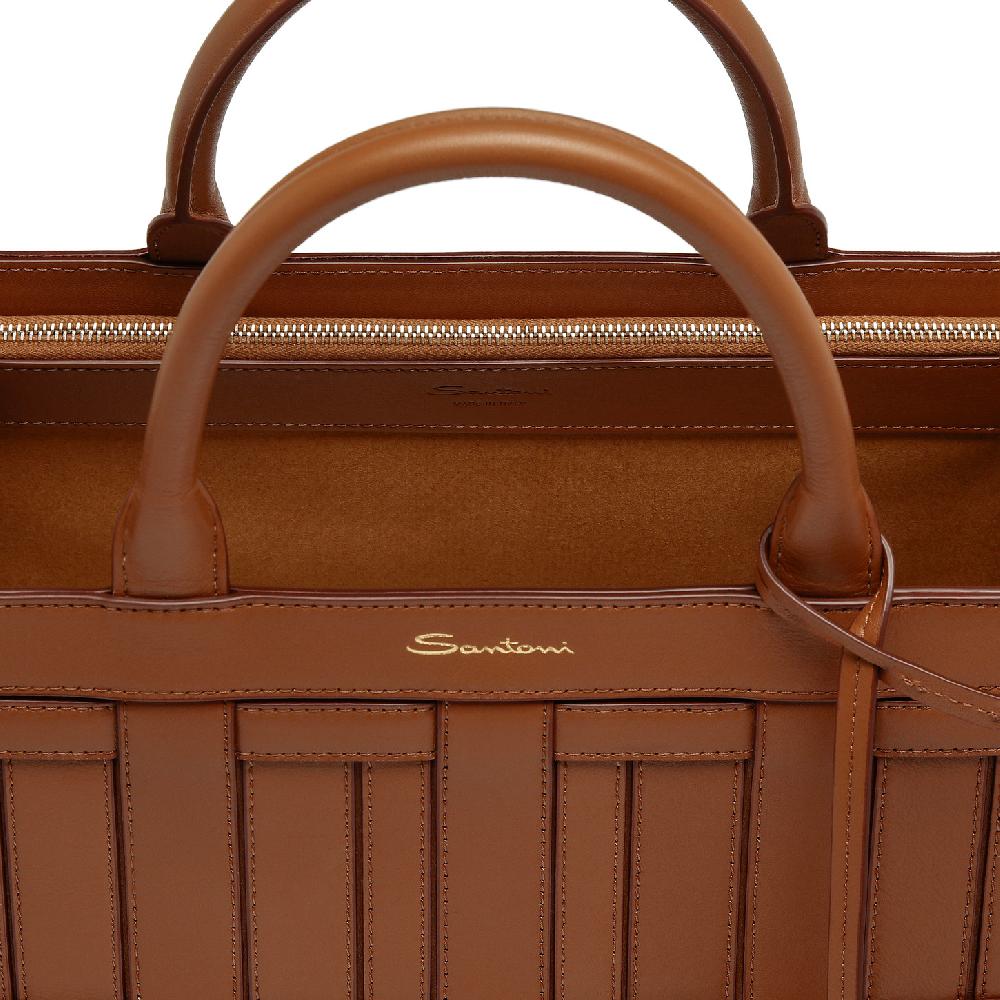 Santoni Borsa Beyond a mano in pelle marrone Vendita Calda