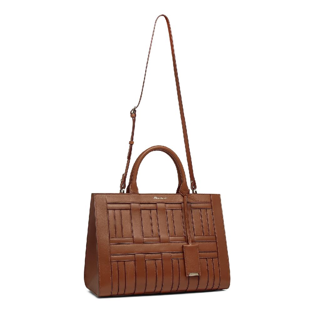 Santoni Borsa Beyond a mano in pelle marrone Vendita Calda