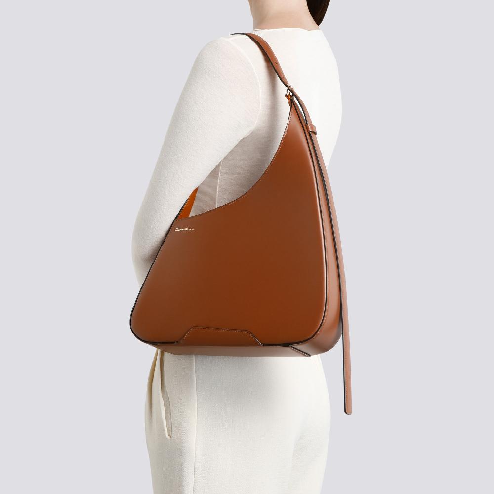 Santoni Borsa a spalla The Pluto Hobo in pelle marrone Vendita Economica