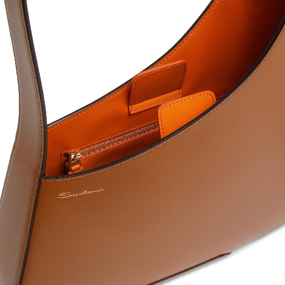 Santoni Borsa a spalla The Pluto Hobo in pelle marrone Vendita Economica