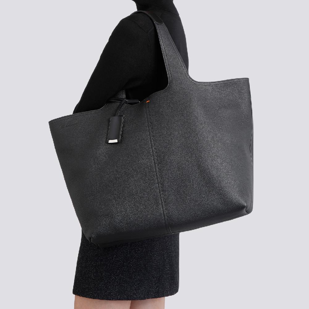 Santoni Borsa in pelle bottalata nera Vendite stagionali