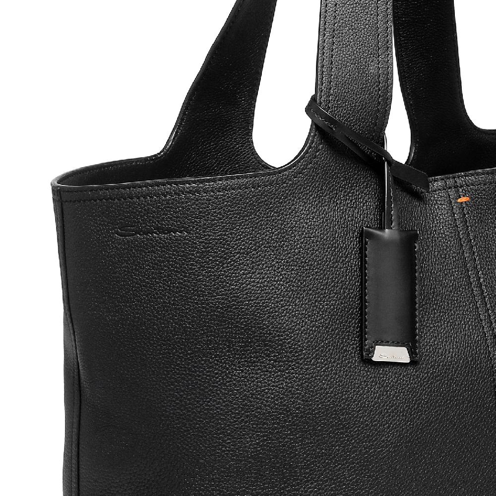 Santoni Borsa in pelle bottalata nera Vendite stagionali