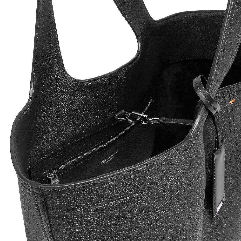 Santoni Borsa in pelle bottalata nera Vendite stagionali