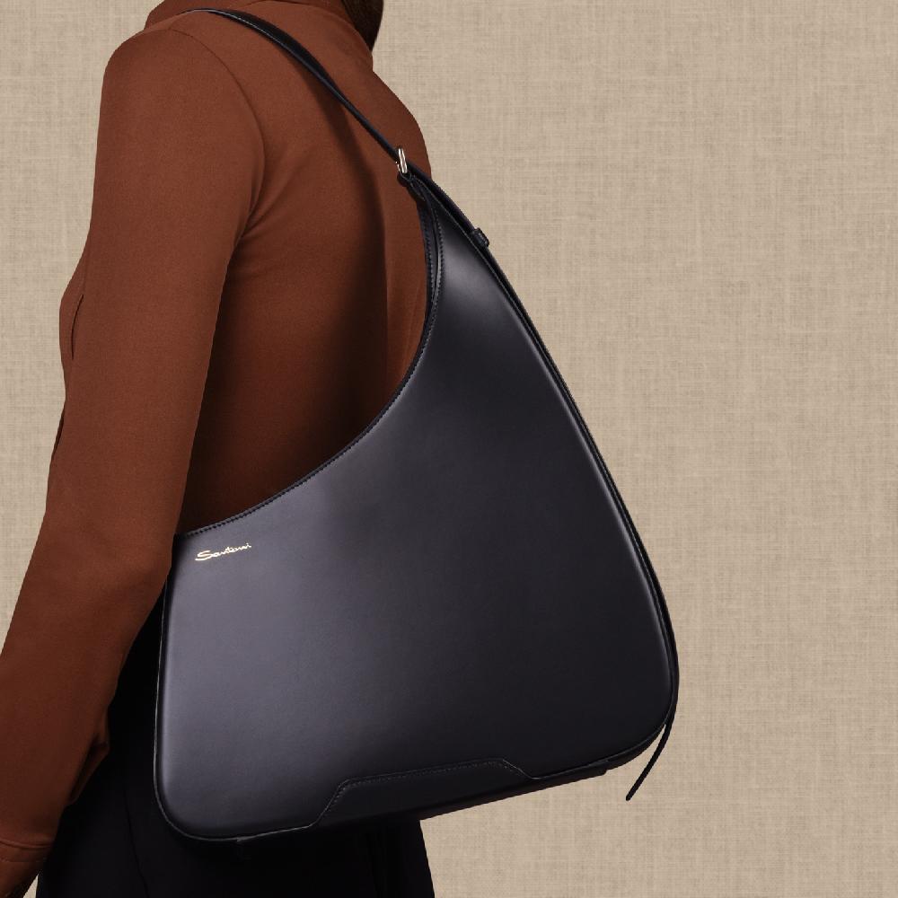 Santoni Borsa ThePluto a spalla in pelle nera Nuova