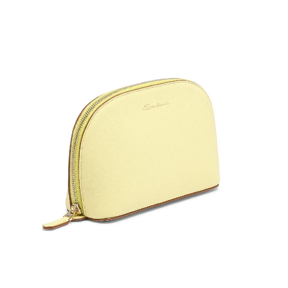 Santoni Pouch in pelle bottalata gialla Nuovo