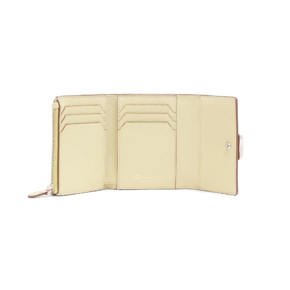 Santoni Portafoglio con porta monete in pelle bottalata gialla Pezzi Unici