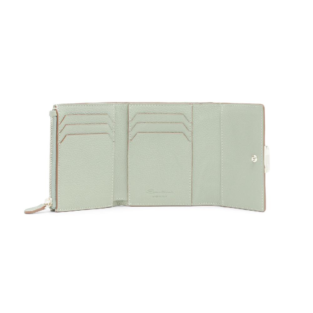 Santoni Portafoglio con porta monete in pelle bottalata verde Soddisfazione Garantita