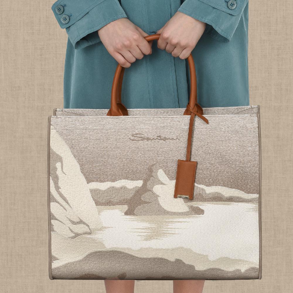 Santoni Shopping bag in tessuto beige Fino Al -60%