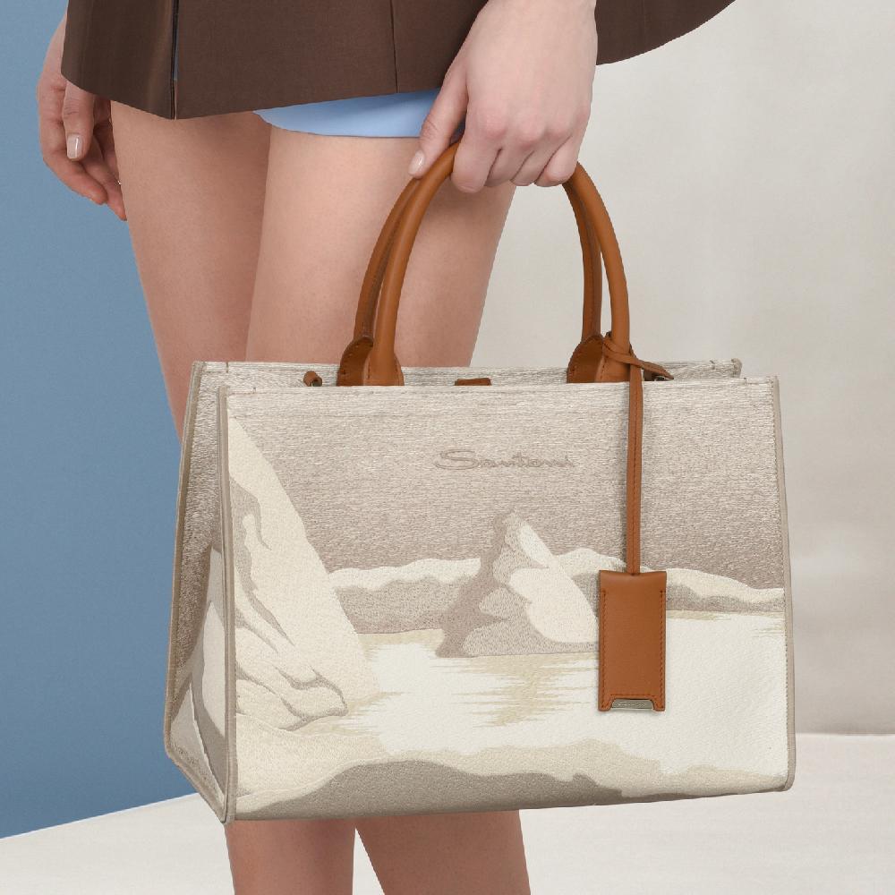 Santoni Borsa tote media in tessuto beige Shopping Online