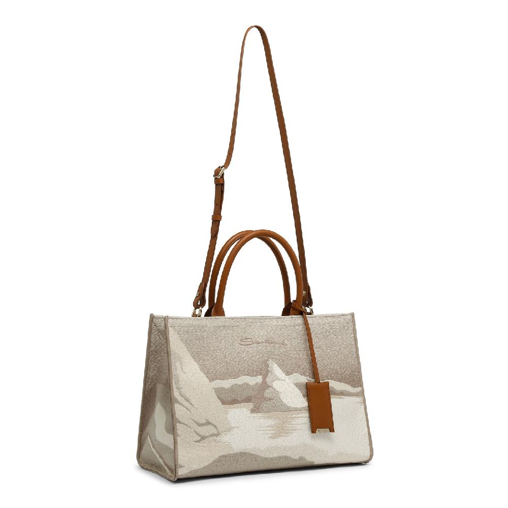 Santoni Borsa tote media in tessuto beige Shopping Online