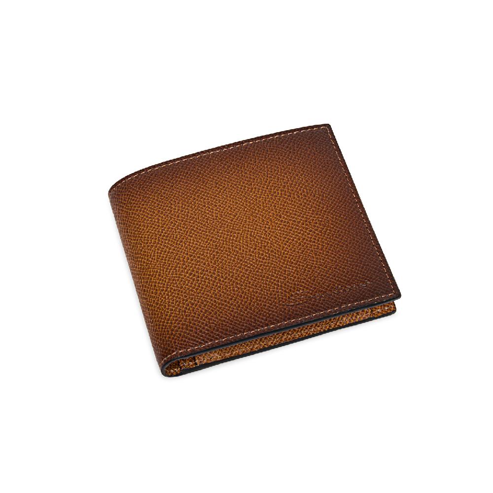 Santoni Portafoglio con porta monete in saffiano marrone Sottocosto